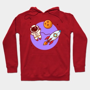 Cute Astronaut Floating With Rocket On Space Cartoon Vector Icon Illustration Hoodie